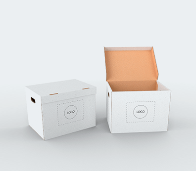 Achetez maintenant Boîtes en carton à paroi simple avec poignées latérales et couvercle attaché Boîtes en carton à paroi simple avec poignées latérales et couvercle attaché Achetez au meilleur prix